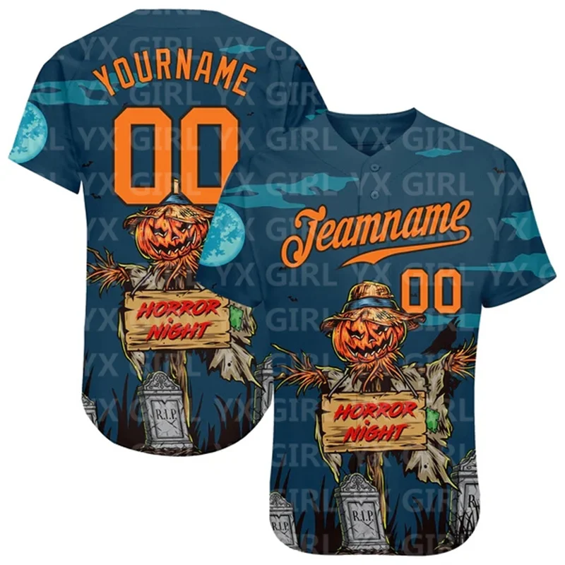 Изготовленный на заказ 3D узор Хэллоуин Тыквы Ночь ужасов Аутентичная бейсбольная майка Мужская и женская рубашка с 3D принтом Повседневные рубашки
