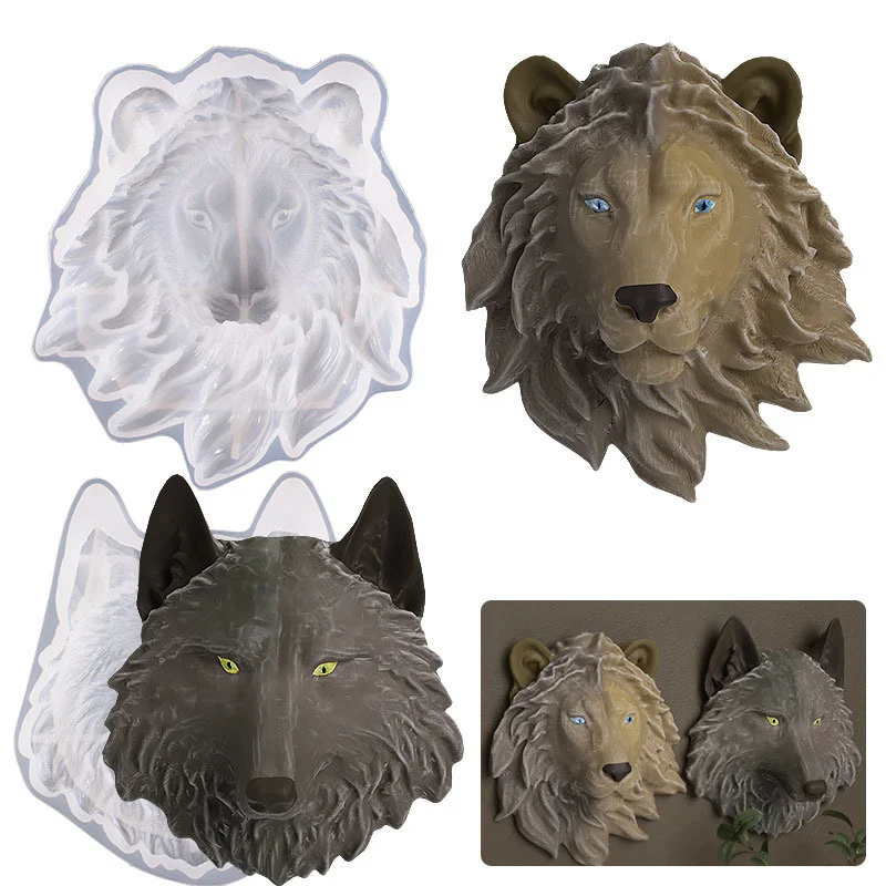Имитирующая голову льва волка изготовлена из силиконовой формы и эпоксидной смолы, которую можно использовать для подвешивания аксессуаров DIY