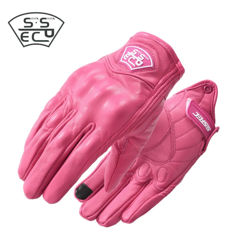 Кожаные мотоциклетные перчатки SSPEC, Летние женские перчатки для мотокросса, Дышащие перчатки для мотоциклистов, защита костяшек пальцев, перчатки для мотобайкеров, Розовый