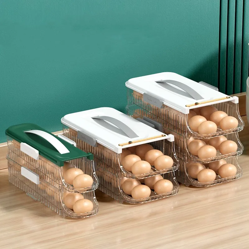 Контейнер для экономии места для прокрутки Яиц Переносная Коробка для яиц, Штабелируемый Органайзер для яиц, Автоматический Держатель, Долговечный Холодильник