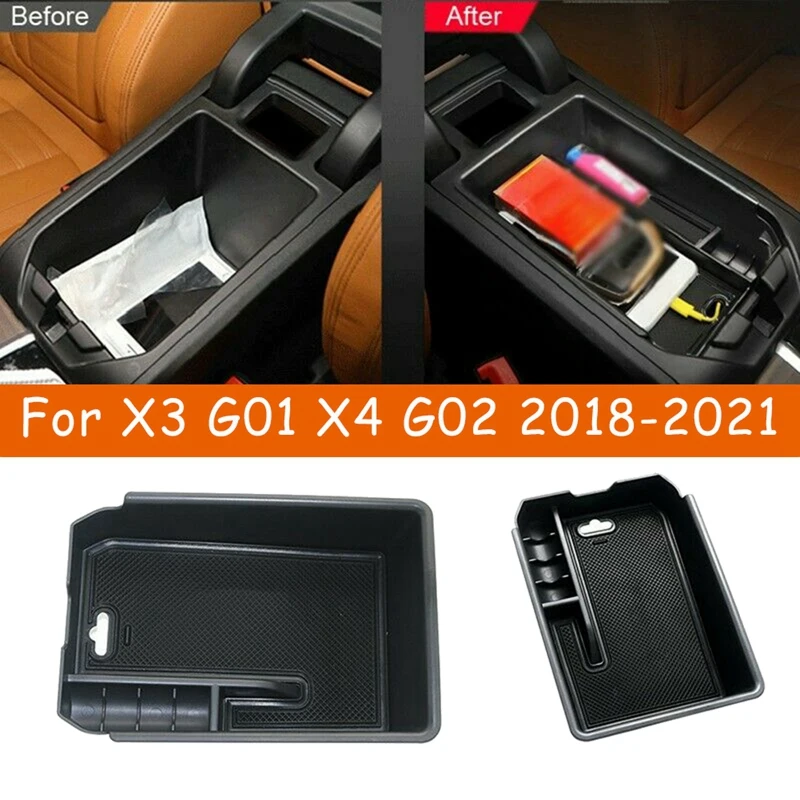Коробка Для Подлокотника Центральной Консоли Автомобиля Ящик Для Хранения Поддонов Контейнер с Резиновым Ковриком для BMW X3 G01 X4 G02 2018-2021