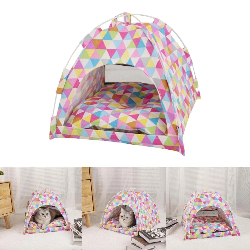 Кошачья палатка-кровать для комнатных кошек и маленьких собак Охлаждающая кровать Домик Вигвам Палатка-кровать Реквизит для фотосъемки Подарок для летнего вигвама