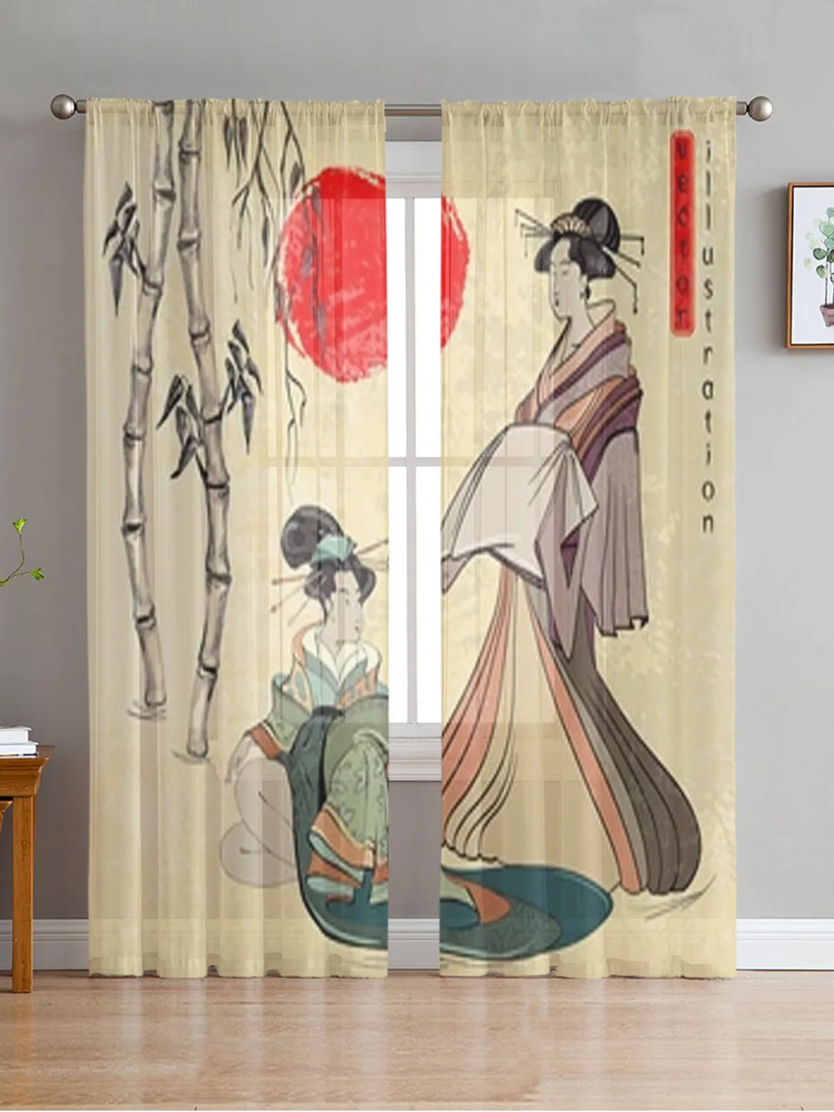 Красивые шифоновые занавески японской гейши для гостиной, декора спальни, кухонного окна, вуали, тюлевые занавески