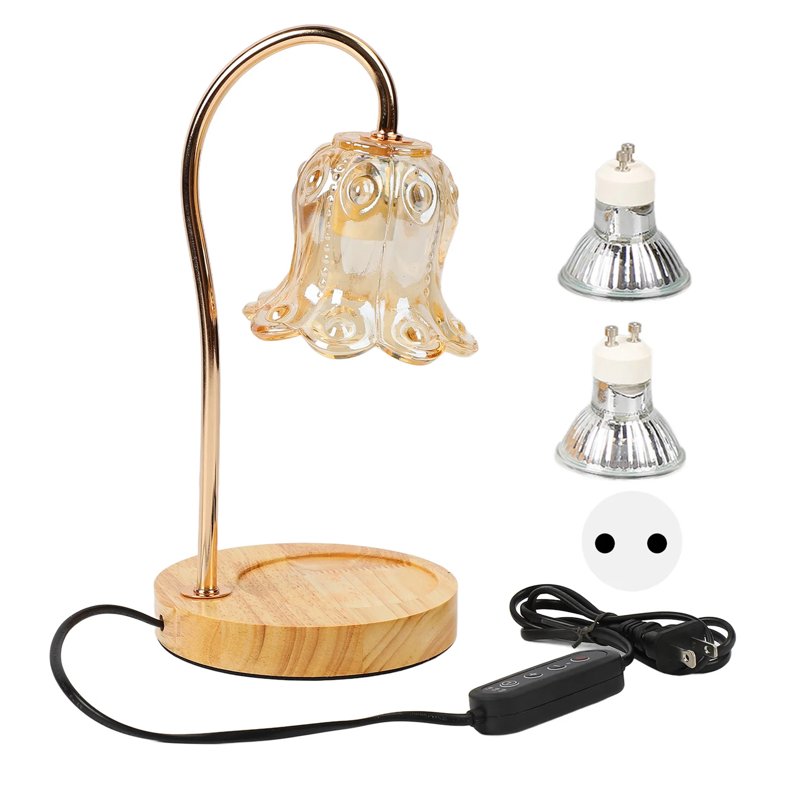 Лампа для свечей с регулируемой яркостью Деревянное основание Стеклянный абажур Противоскользящий металлический шест для подогрева свечей с лампочками для спальни офиса