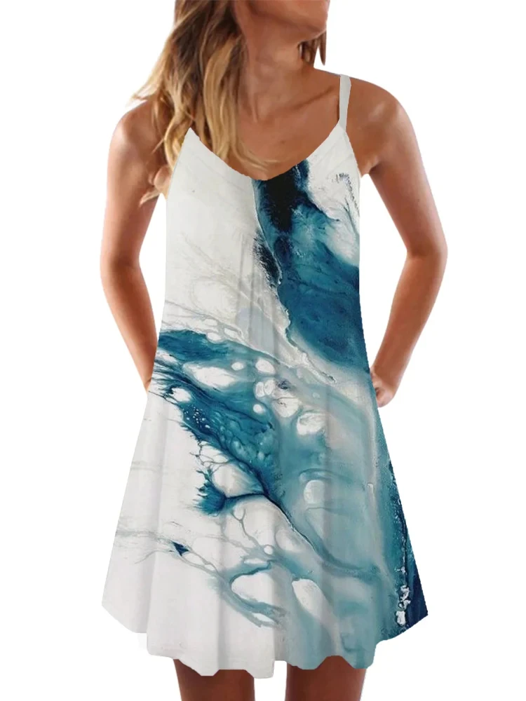 Летнее Гавайское платье с рисунком подводного мира, молодежное красивое женское Свободное удобное платье без рукавов с круглым вырезом, повседневное модное