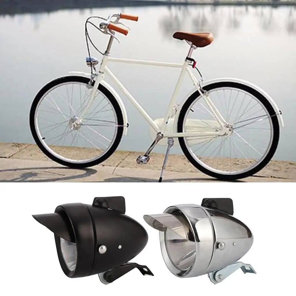 Металлическая велосипедная фара, Велосипедная передняя противотуманная фара, Ретро Хромированная лампа, Серебристый /черный