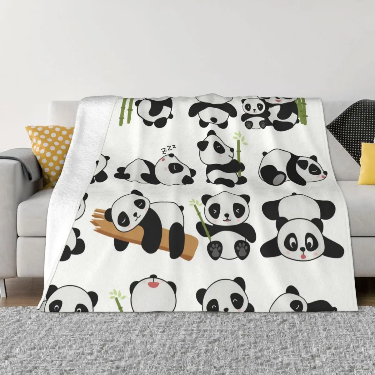 Милое одеяло с изображением панды из аниме, теплое уютное фланелевое одеяло с защитой от скатывания, для роскошных постельных принадлежностей, для путешествий, кемпинга