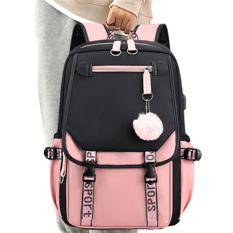 Милый рюкзак для девочек, женский рюкзак, сумка для книг с USB-портом для зарядки, школьная сумка, 27 л, водонепроницаемый рюкзак, прочный и долговечный