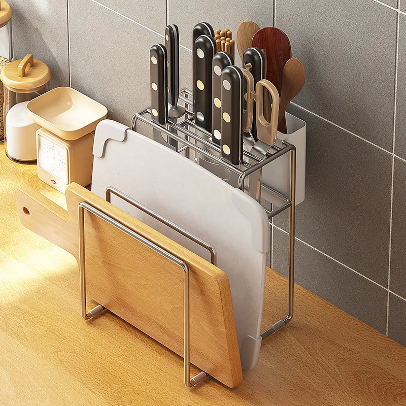 Многофункциональная кухонная разделочная доска, Стеллаж для хранения ножей, Кухонный органайзер из нержавеющей стали, Кухонные принадлежности