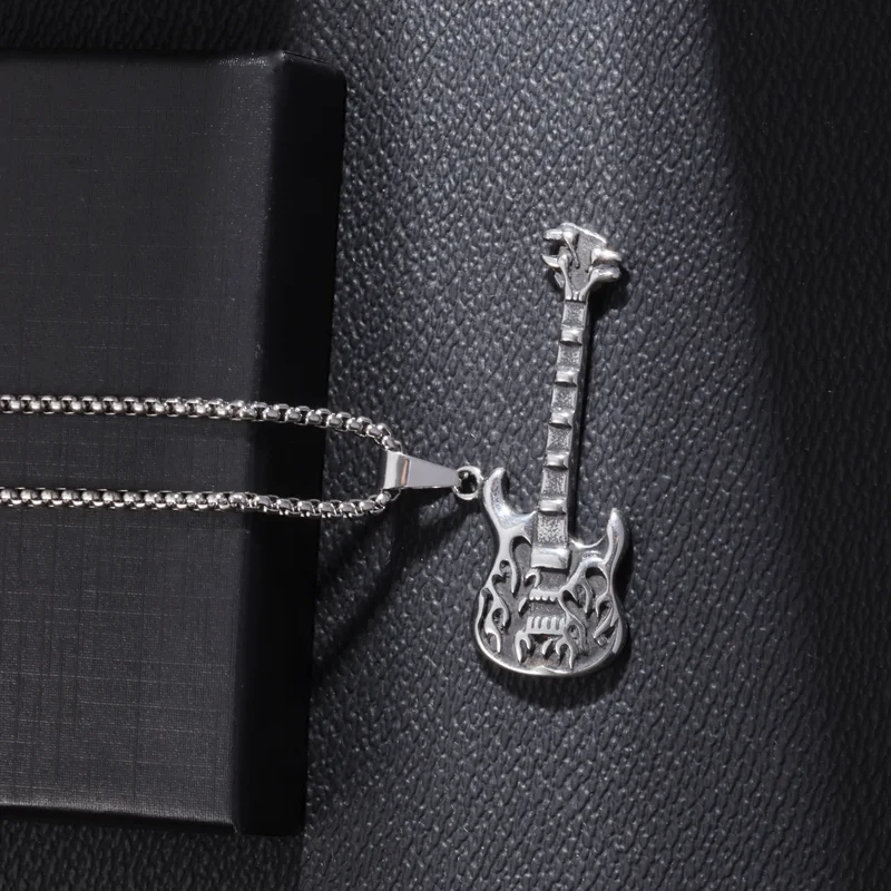 Модное новое ожерелье в стиле рок-электрогитары из нержавеющей стали с подвеской в виде баса в стиле хип-хоп, персонализированный подарок для мужчин и женщин