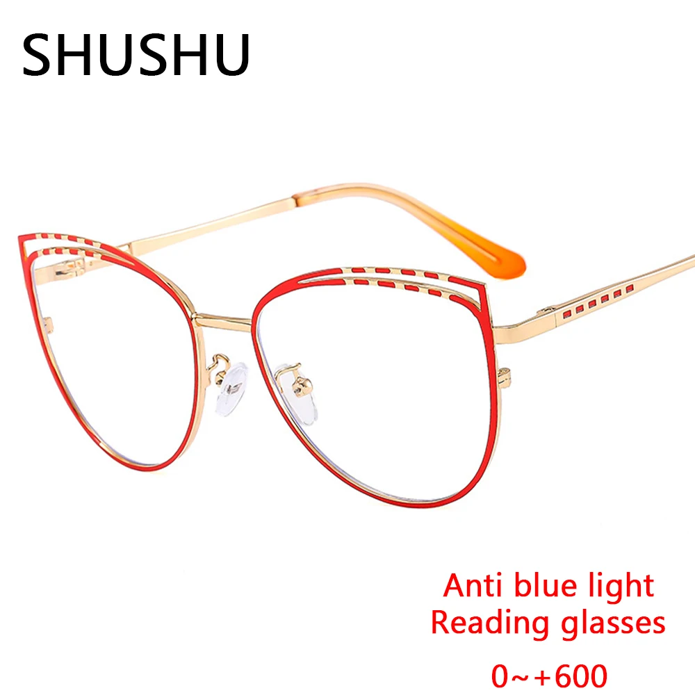 Модные компьютерные очки для чтения с синим светом, Женские Элегантные Простые Металлические очки с кошачьим глазом, оптические очки по рецепту