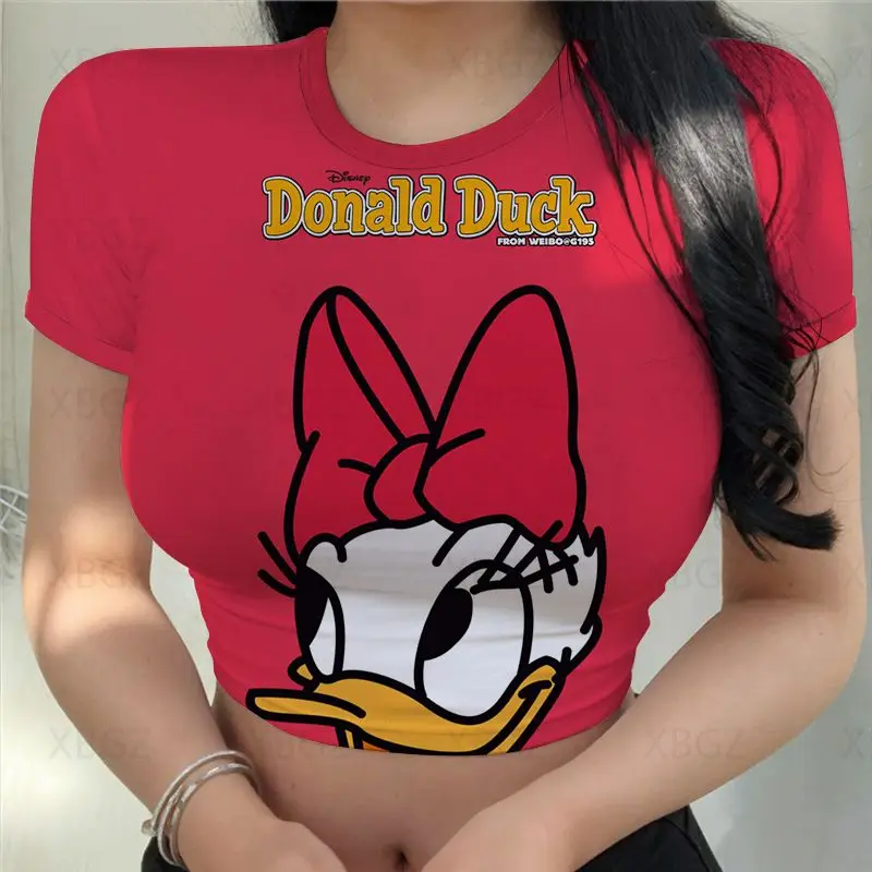 Модный приталенный топ с 3D принтом и героями мультфильмов, женские рубашки с Дональдом Даком, женская футболка Оверсайз, весна 2024, обтягивающая одежда Disney Y2k, сексуальная