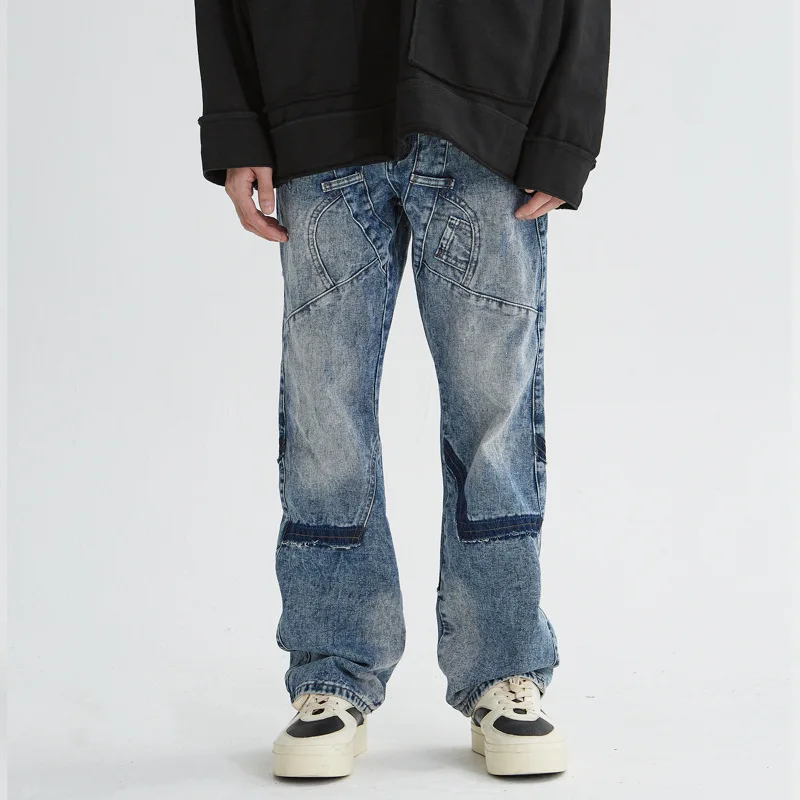 Мужские брюки YIHANKE American Denim Модного Однотонного Весеннего Нишевого Дизайна High Street Personality Мужские Джинсовые Брюки Tide Y2k