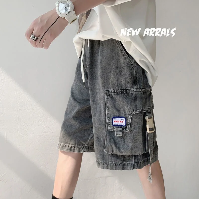 Мужские джинсовые повседневные шорты 2024SS, одежда в стиле tooling, универсальные трендовые джинсы, летние женские полуботинки, уличная одежда унисекс-карго