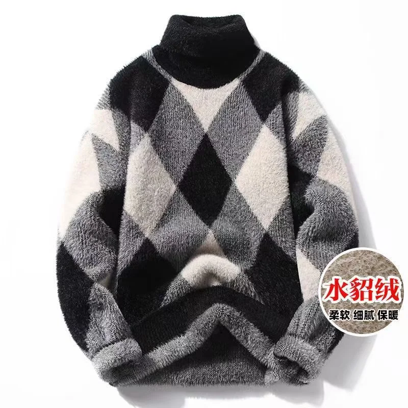 Мужской свитер с высоким воротом, повседневные пуловеры, зимний мужской теплый вязаный свитер в корейском стиле с длинным рукавом