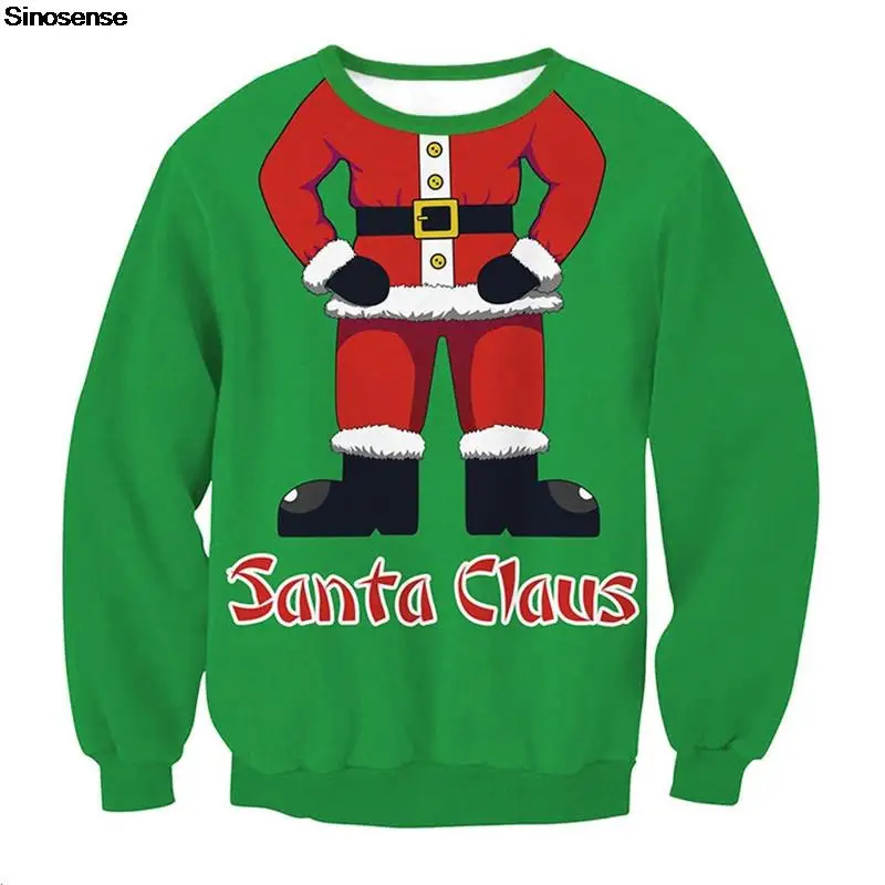Мужчины Женщины, Рождественский свитер с уродливым Санта-Клаусом, новинка с 3D принтом, осень-зима, толстовка с круглым вырезом, пуловер, Забавные Рождественские джемперы, топы
