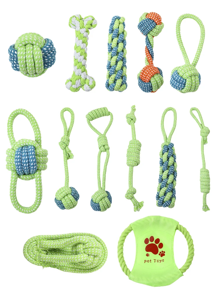 Набор из 7-13 шт., игрушки для чистки зубов на хлопчатобумажной веревке для собак, Интерактивные мини-игрушки для щенков, мяч, аксессуары для собак для обучения жеванию, Антистресс
