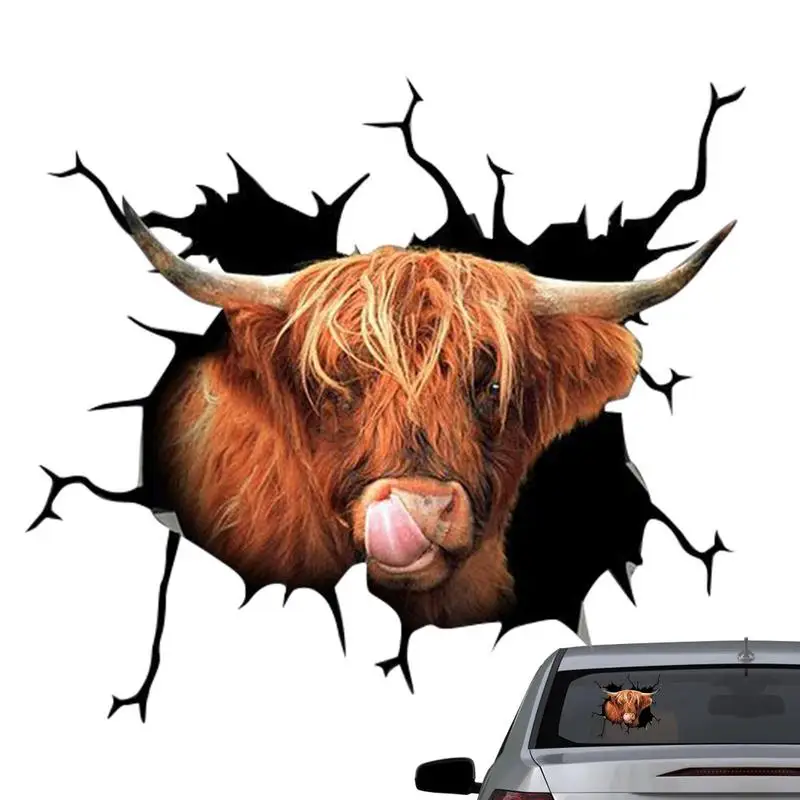 Наклейки Highland Cow для автомобильной безопасности, Универсальная водонепроницаемая лента, Предупреждающий знак безопасности для декора зеркал, Аксессуары для интерьера автомобиля