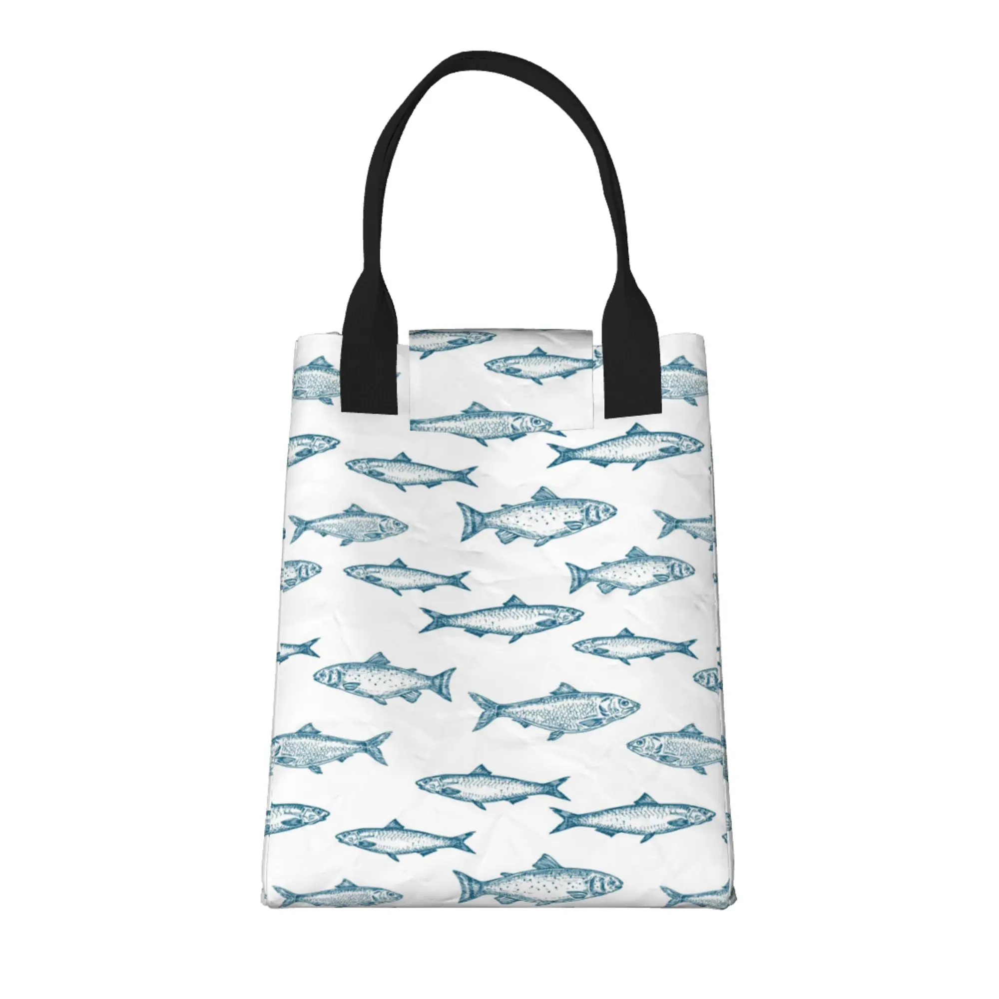 Нарисованная вручную рыба, бесшовная большая модная сумка для покупок с ручками, многоразовая хозяйственная сумка из прочной винтажной хлопчатобумажной ткани