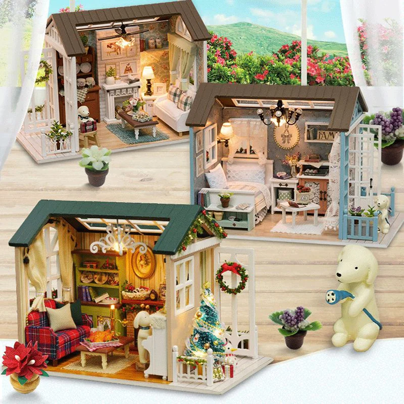 Новогодние Рождественские подарки Кукольный домик DIY Миниатюрный Кукольный домик Игрушечная мебель CasaDolls Houses Игрушки для детей Подарки на День рождения z007