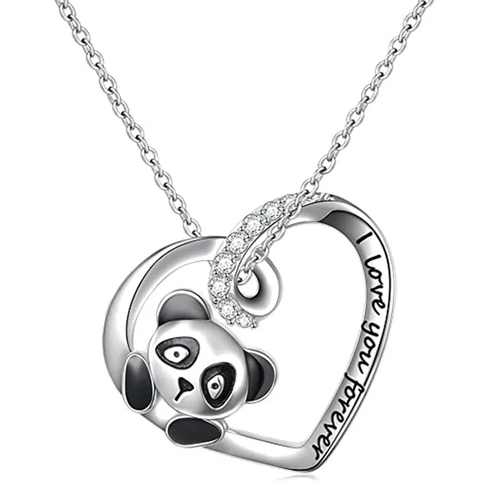 Новое ожерелье с подвеской в виде панды из циркона в форме сердца для женщин, милое национальное сокровище, ожерелье с каплей клея, женская милая цепочка для ключиц
