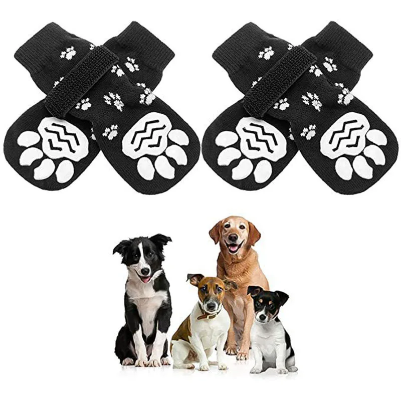 Носки для собак, 4 шт., противоскользящие носки для щенков, защита лап с регулируемым ремешком для маленьких собак, двухсторонние носки для щенков, не скользящие