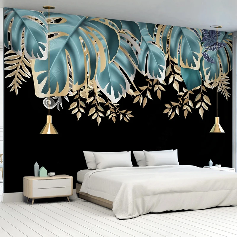 Обои любого размера на заказ, современный скандинавский стиль, 3D Фреска с золотыми тропическими растениями, гостиная, фон для телевизора, украшение стен, живопись