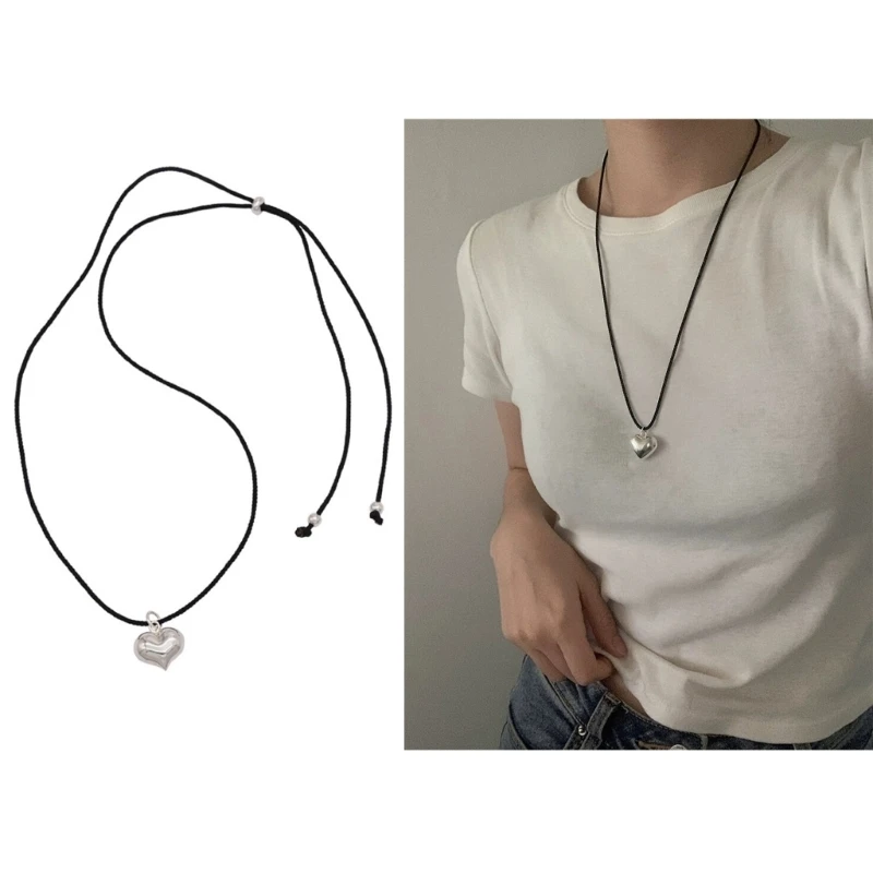 Ожерелье-чокер с подвеской в виде сердца из черной веревки в готическом стиле для женщин, Элегантная Регулируемая цепочка, ювелирные изделия простого дизайна