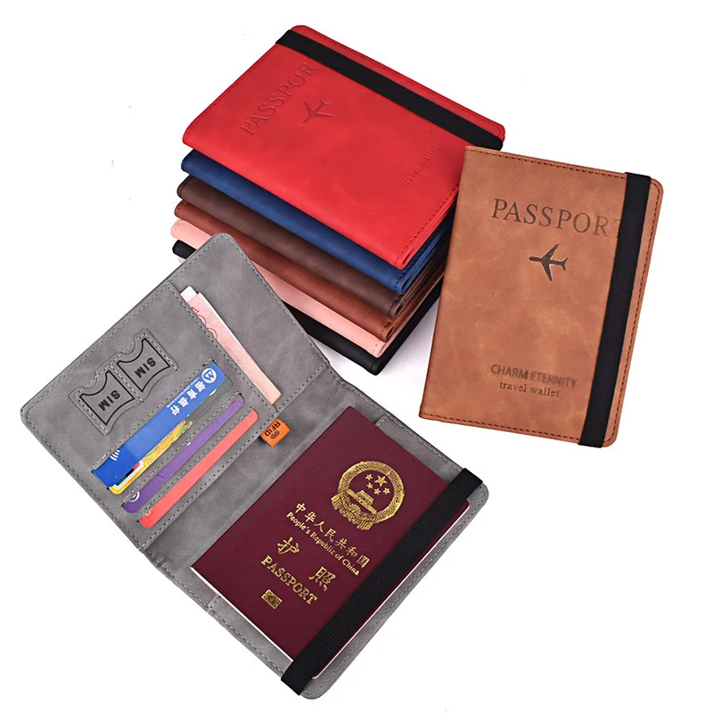 Органайзер Кожаная обложка для паспорта, Карточки для документов, Паспорт для путешествий, Женский кошелек, мужской держатель для ремешка, Блокирующая резинка