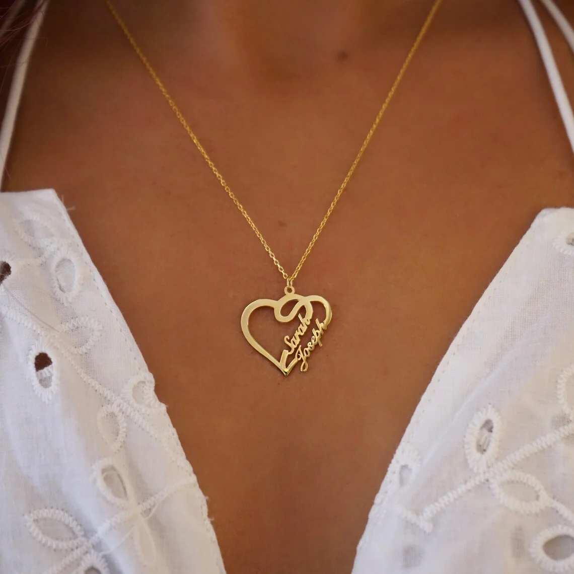 Персонализированное ожерелье с двойным именем в виде сердца, Индивидуальные Золотые ожерелья с 2 Именами в виде сердца, Ювелирные изделия, подарок на Помолвку.