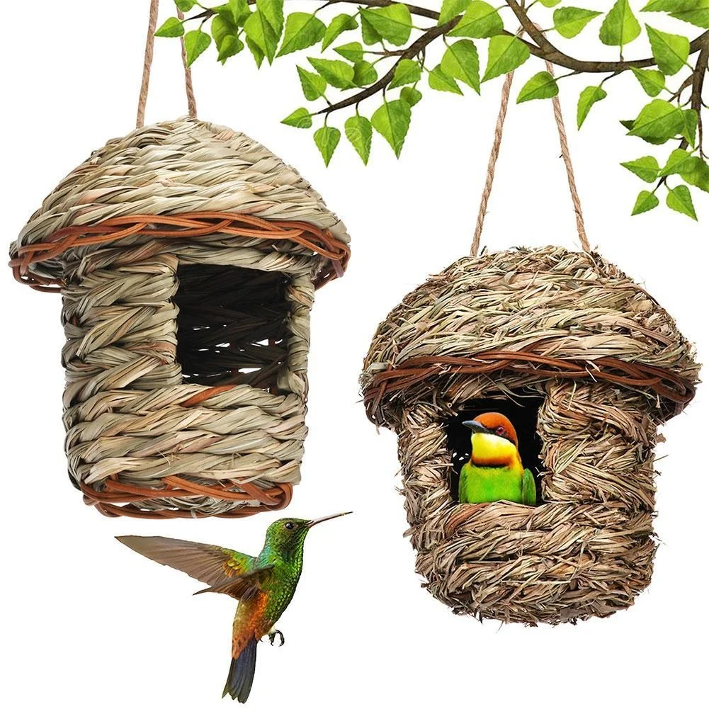 Плетеное соломенное Птичье гнездо ручной работы для вылупления попугаев, подвесной аксессуар для птичьего гнезда в саду на открытом воздухе