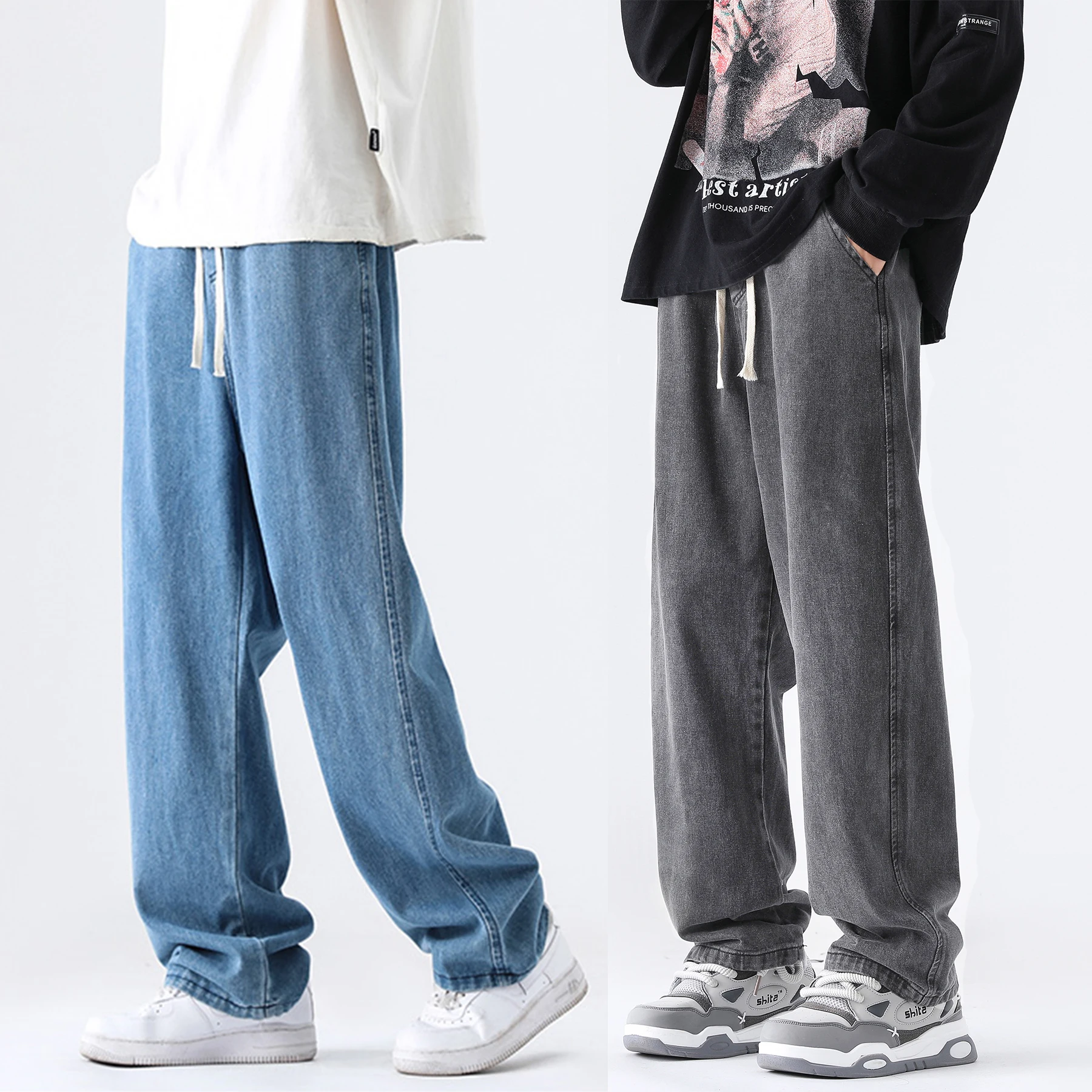 Подростковые джинсы M-5XL Выглядят узкими и свободными, повседневные и универсальные спортивные брюки, модные джинсы с прямыми штанинами