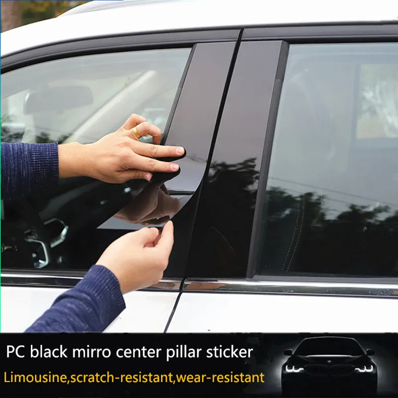 Подходит для Tesla Model3 Model Y комплект из 2 частей модифицированной специальной отделки окон, ПК, черная зеркальная колонна, декоративные наклейки