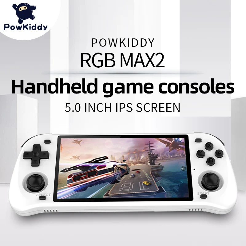 Портативная игровая консоль POWKIDDY Max2 в стиле ретро RGB10max2 RK3326 с процессором и 5,0-дюймовым экраном, портативный видеоплеер, 3D-джойстик