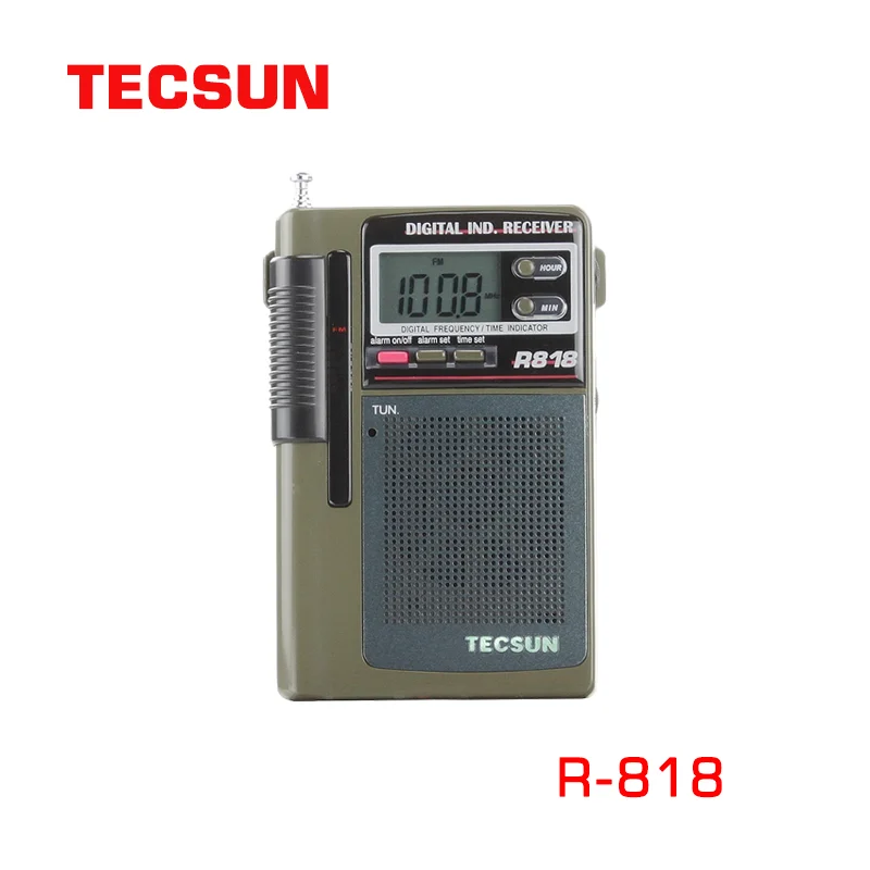 Портативное мини-полупроводниковое радио Tecsun R-818 R818, цифровой дисплей, Многодиапазонное управление часами, портативный аккумулятор, FM-антенна, радио.