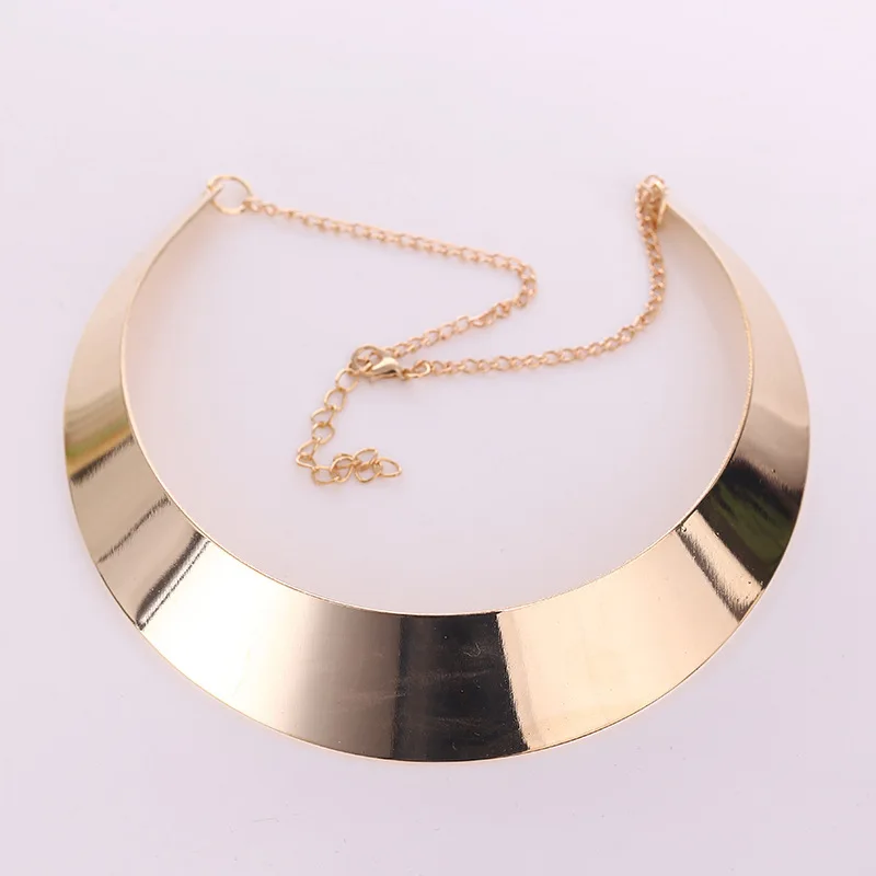 Преувеличенный металлический воротник-чокер, женское модное ожерелье, массивная металлическая проволока, панк-золотой цвет, широкая гладкая цепочка, ювелирные аксессуары