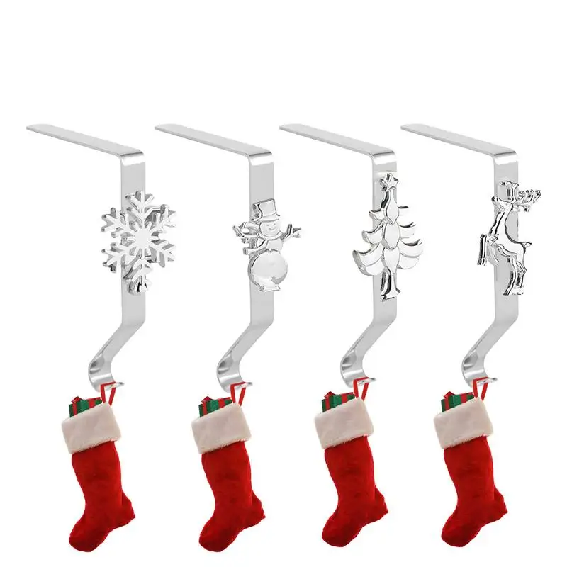 Рождественские крючки для чулок, Рождественские вешалки для чулок для камина с 4 рождественскими мультяшными украшениями, Рождественская каминная полка