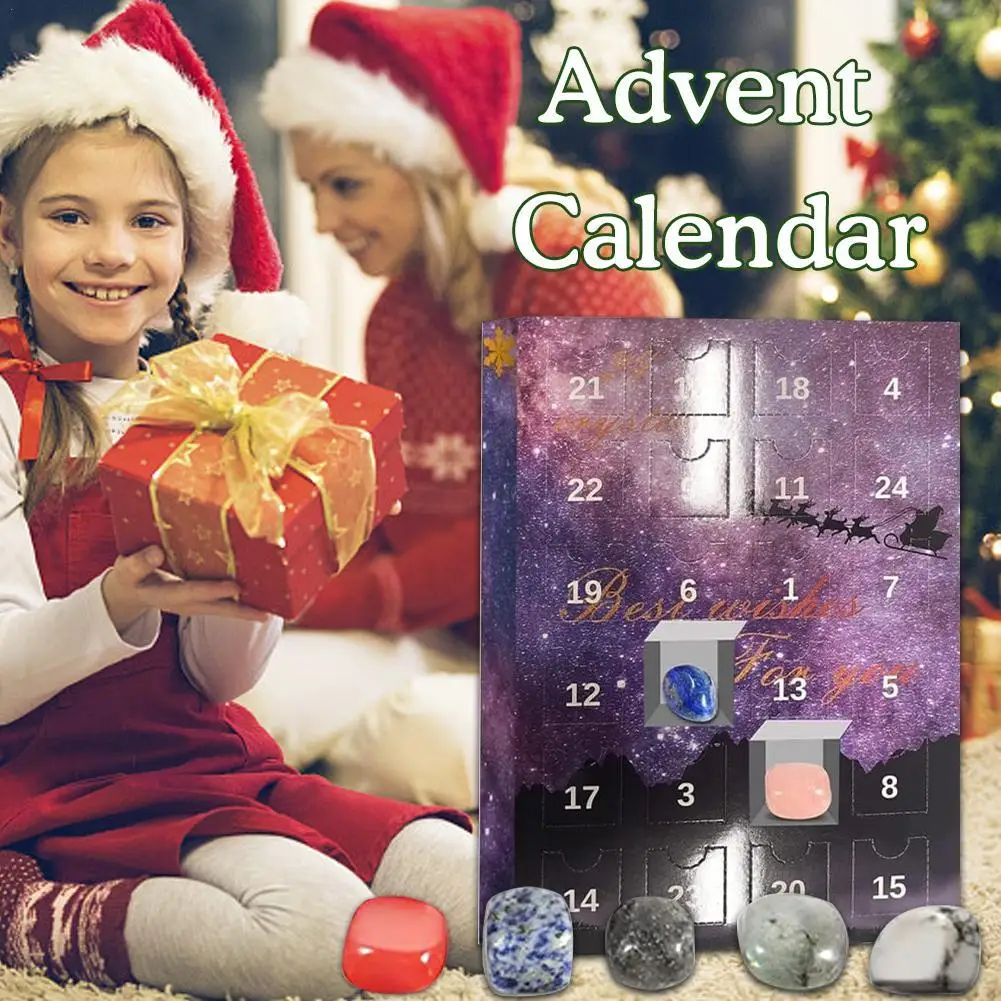 Рождественский Адвент-календарь из Руды, 24 шт, Подарочная коробка из целебного хрусталя, минерала, Коллекции камней для детей, Галька, полированный гравий