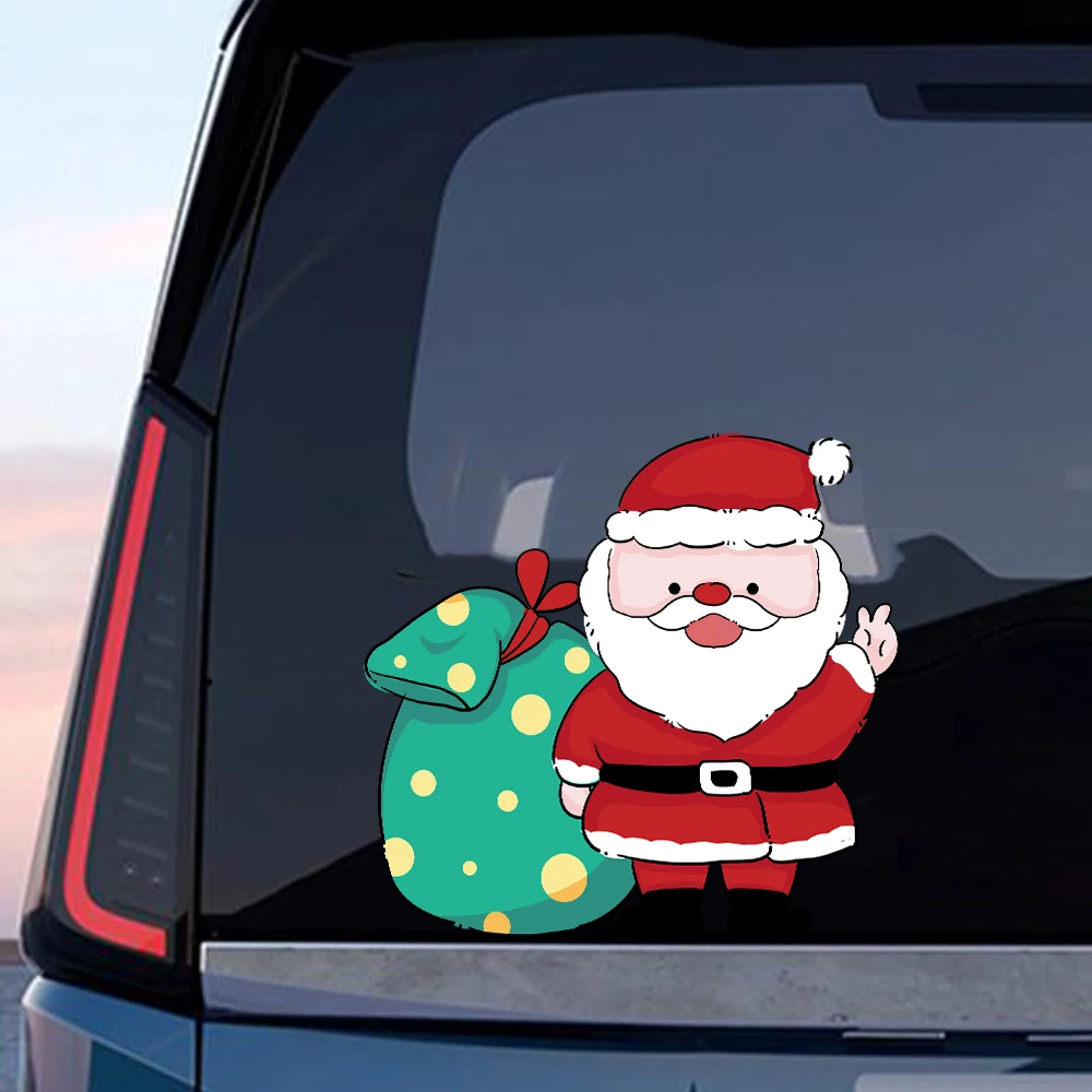Рождественский Санта-Клаус с мешком подарков, виниловая наклейка для дома, окна автомобиля, мотоцикла, Рождественского фестиваля, Модная наклейка на декор