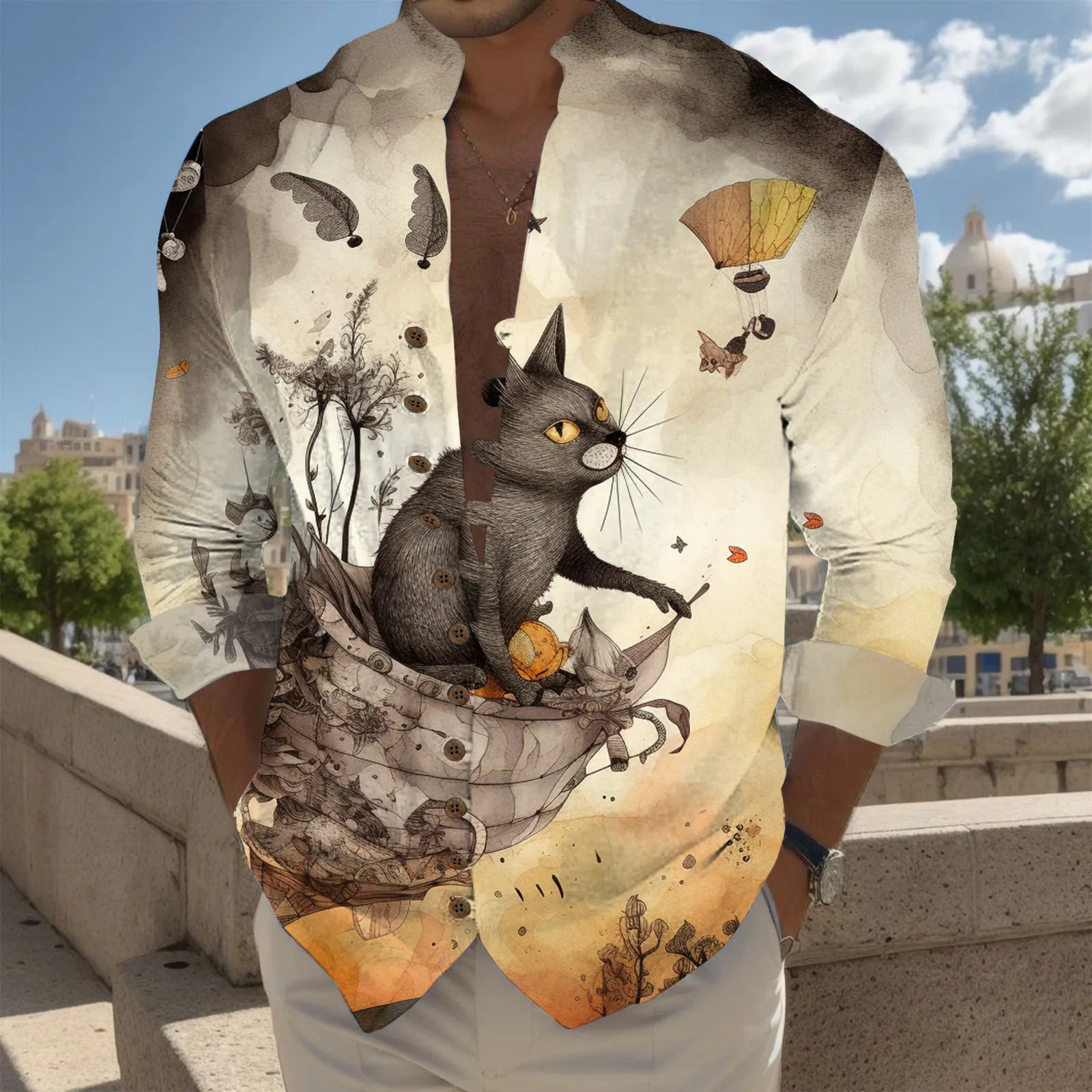 Рубашки на Хэллоуин Мужская мода Повседневная Цифровая 3D печать Тыквенный принт Воротник на пуговицах Длинная Повседневная рубашка большого размера Праздничная пляжная одежда