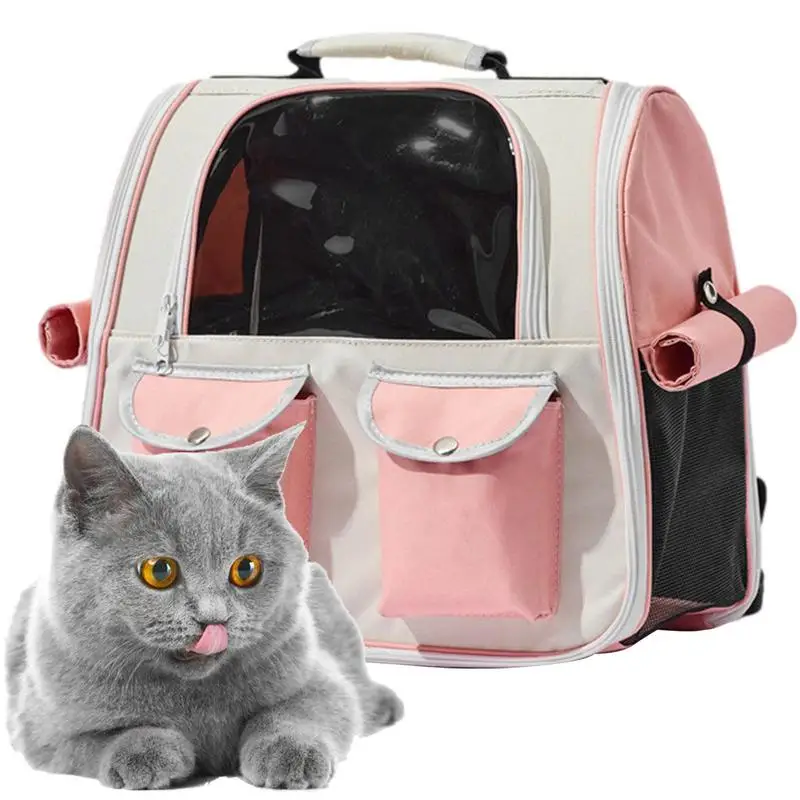 Рюкзак для кошек, прозрачная дышащая сумка-переноска, портативный рюкзак для путешествий на открытом воздухе Для маленьких средних кошек, собак, пеших прогулок