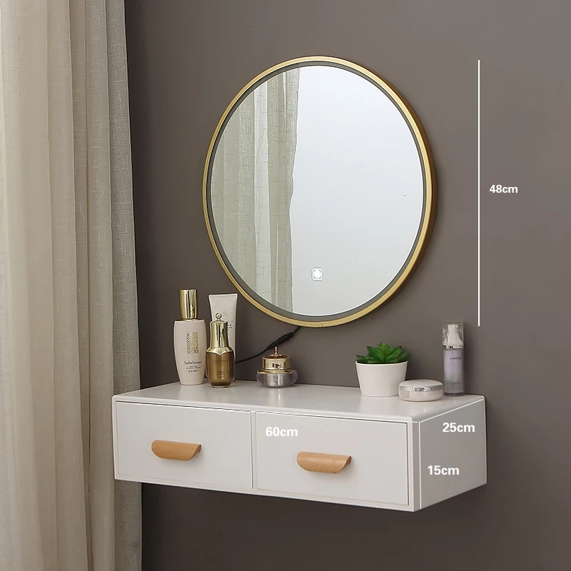 Скандинавский настенный туалетный столик с зеркалом Для спальни Небольшой бытовой Минималистичный Мини-туалетный столик со светодиодной подсветкой Для прически