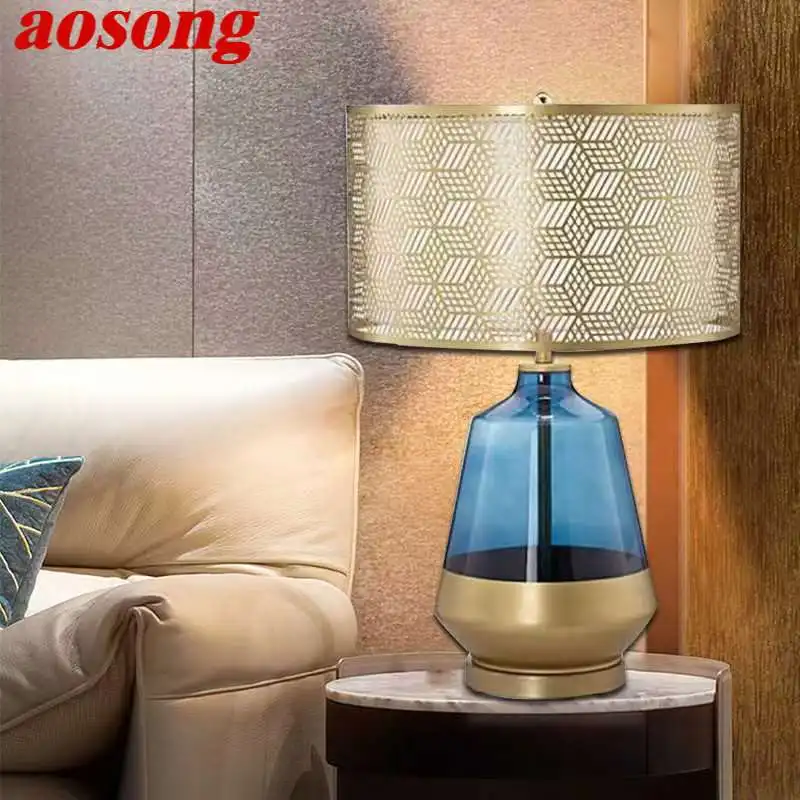Современная настольная лампа AOSONG Nordic Fashionable Art Blue для гостиной, спальни, отеля, индивидуальность, оригинальность, настольная лампа