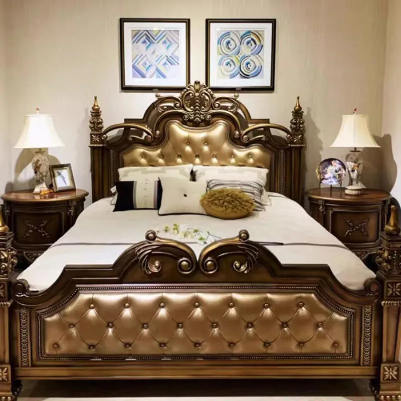 Современные Эстетичные спальни с кроватями Салон из Скандинавского дерева Роскошная Двуспальная кровать из натуральной кожи Мебель для спальни Letto Matrimoniale