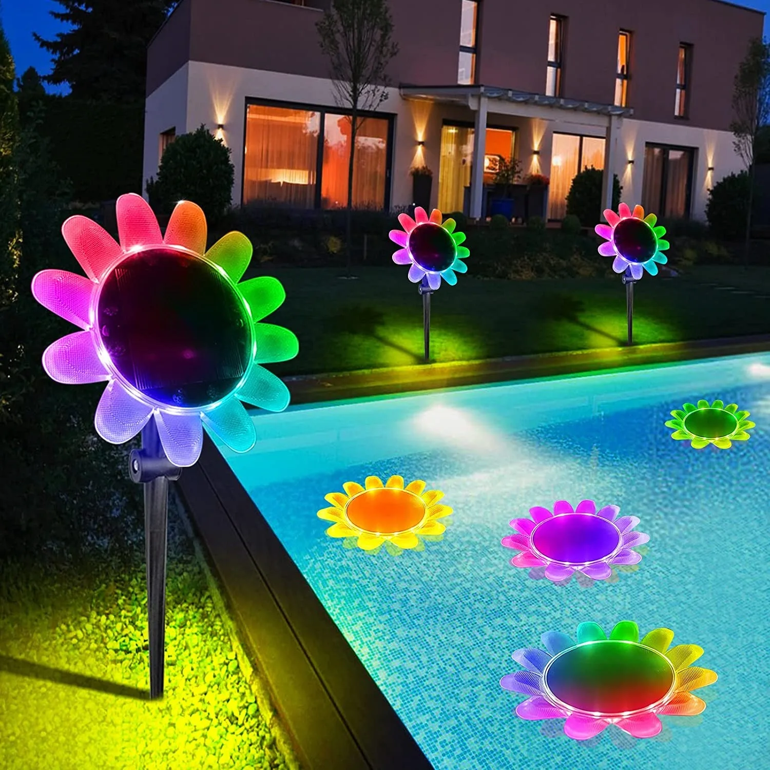 Солнечный садовый светильник с подсолнухом 2 в 1, водонепроницаемый Плавающий светильник для бассейна, светодиодные цветочные фонари для дворового газона, ландшафтного декора пруда и фонтана
