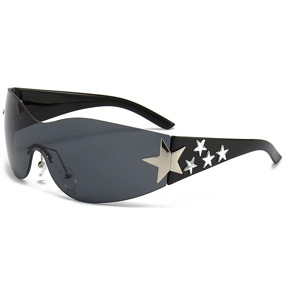 Солнцезащитные очки без оправы со звездным дизайном Y2K, облегающие очки, панк-очки, Солнцезащитные очки, очки для вождения мотоцикла