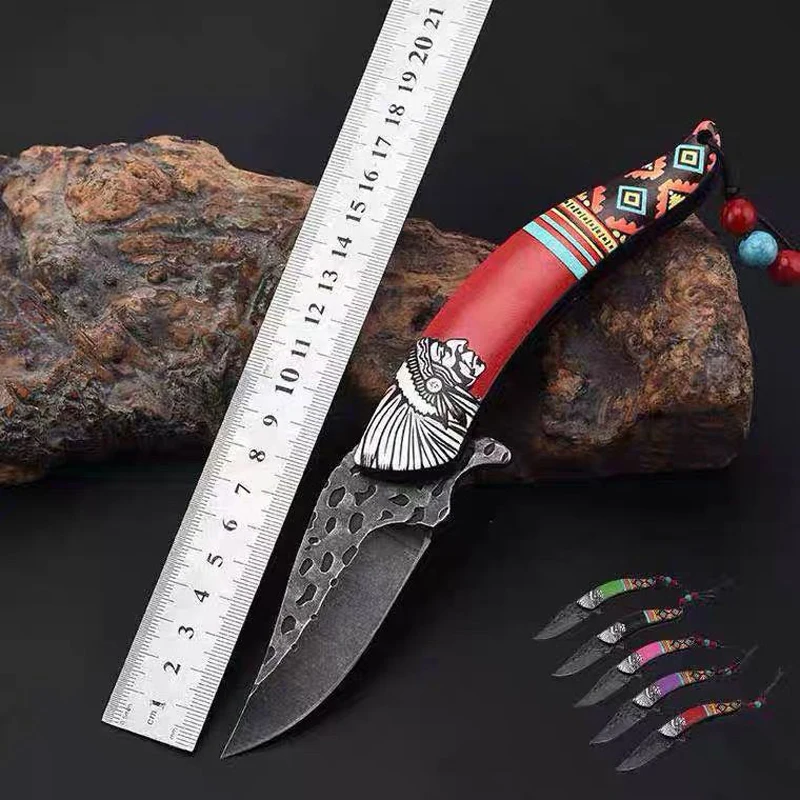 Старинный Складной Нож для кемпинга портативный Острый нож для самообороны С острым лезвием Из Нержавеющей Стали, ковка, окрашенные ножи
