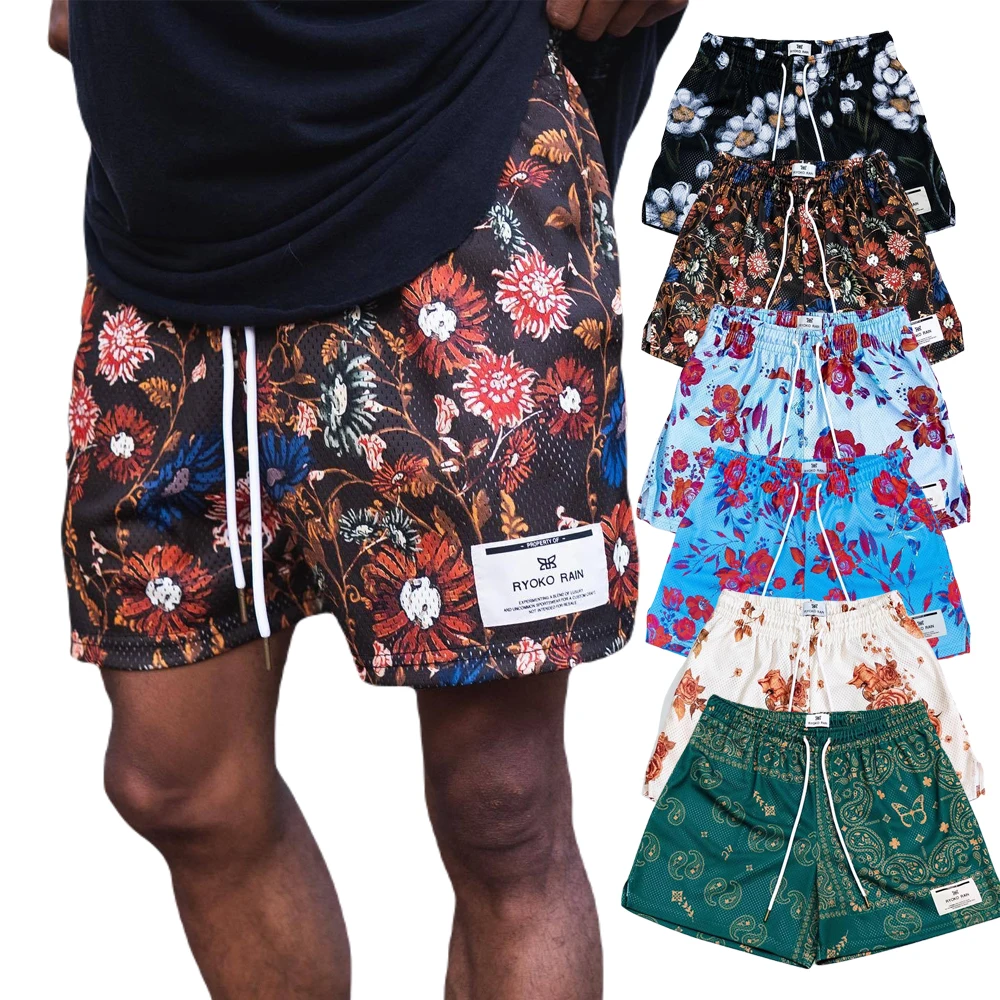 Стиль росписи Сетчатые Базовые мужские плавки, женские летние шорты в цветочек, баскетбольные тренировочные штаны для фитнеса, модная спортивная одежда
