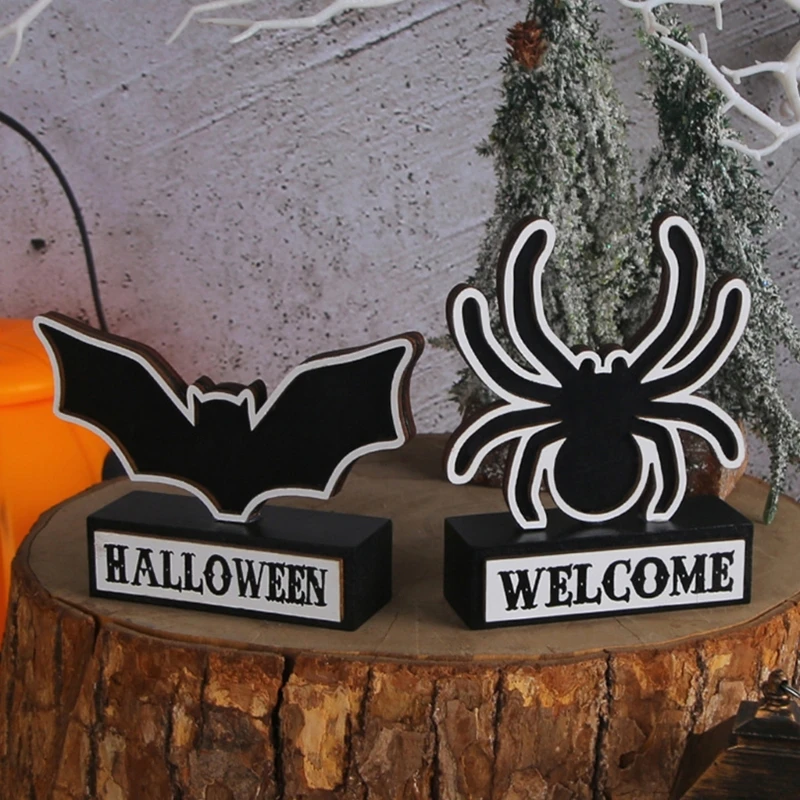 Украшение деревянного стола на Хэллоуин, Мультяшные пауки, Летучие мыши, Вывески, Игрушки