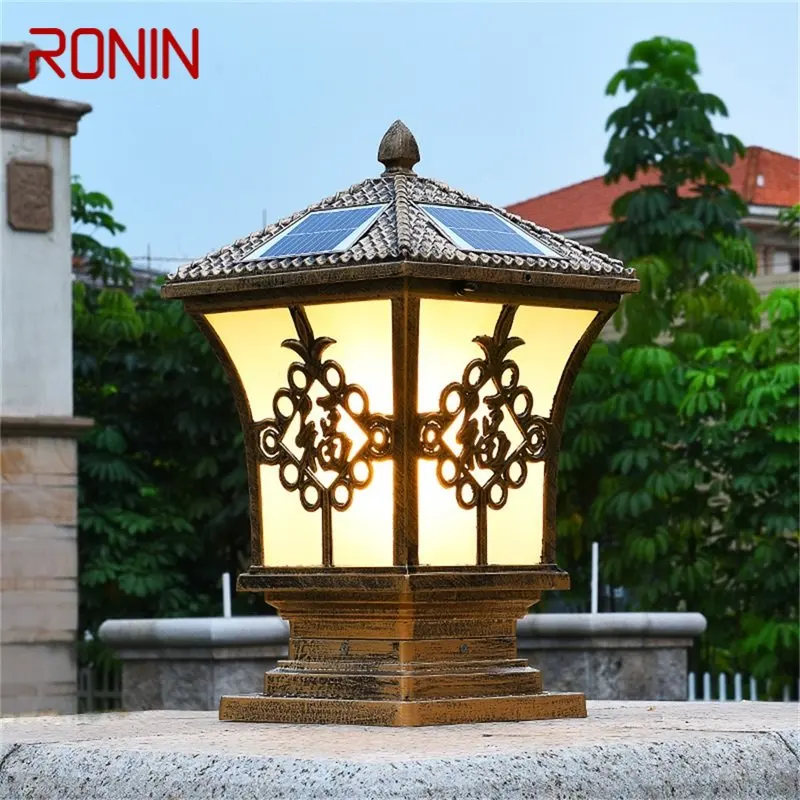Уличный классический светильник RONIN Solar в стиле ретро с водонепроницаемым столбом, светодиодные настенные светильники для домашнего сада